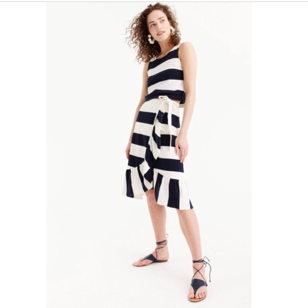J. Crew Women's Navy/White Striped Cropped Tank Top XS/Rugby Knit Wrap Skirt XXS - Picture 1 of 15